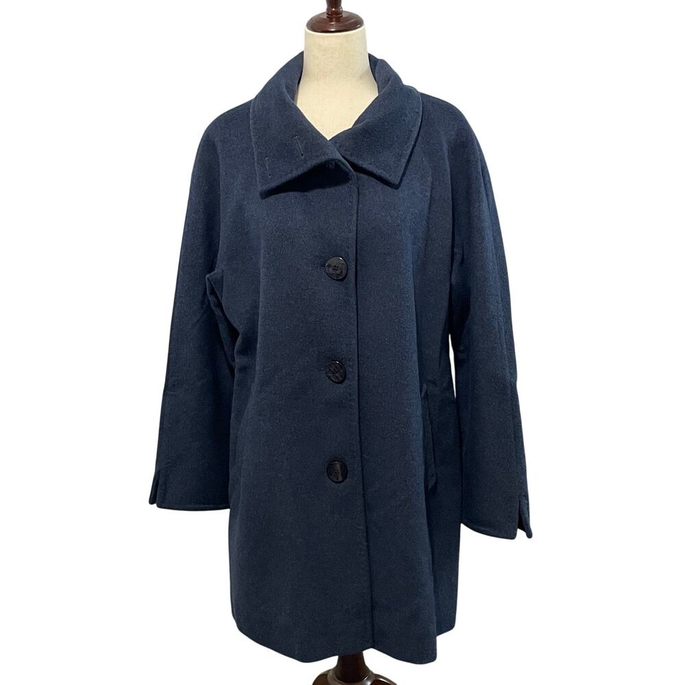 Ellen Tracy Wool Angora Swing Coat Button Front Navy Women's 12 Mid Length